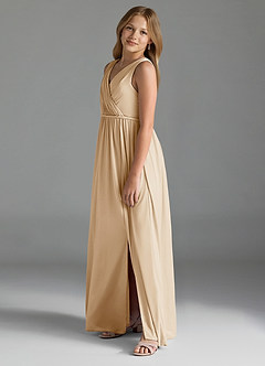 Azazie Tanicia Junior Champagne A-Line Mesh Dress image2