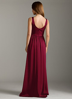 Azazie Keyla Bridesmaid Dresses Burgundy A-Line Pleated Stretch Satin Dress image2
