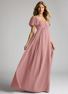 Azazie Madisynn Brautjungfernkleider für Schwangere Schleifen Chiffon Bodenlänge Kleid image4