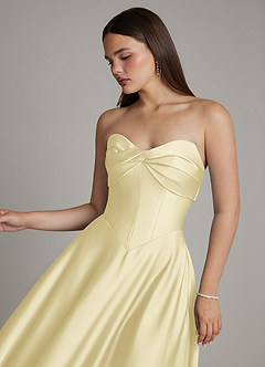 Azazie Meleena Brautjungfernkleider A-Linie Schulterfrei Stretch-Satin Kleid Zitronensorbet image4