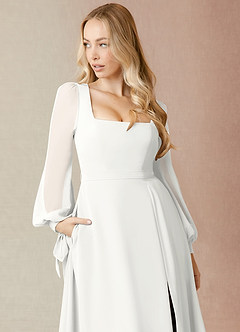 Azazie Leonia Bridesmaid Dresses White A-Line Long Sleeve Chiffon Dress image6