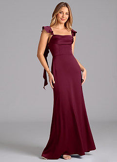 Azazie Adi Bridesmaid Dresses Mulberry A-Line Pleated Stretch Satin Dress image5
