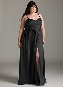 Azazie Alia Vestidos de damas de honor Vestido de Negro de Satén Elástico de Corte en A con Plisado image12