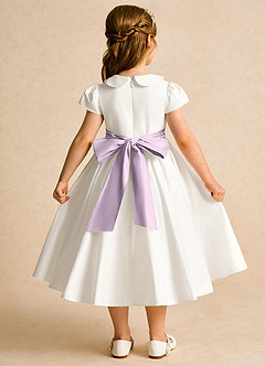 Azazie Deary Flower Girl Dresses Ivory Frosted Lilac A-Line Bow Cotton Dress image2