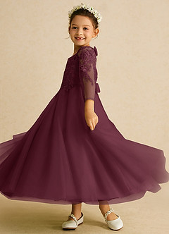Azazie Precious Robe Demoiselle D'honneur Fillette Robe Trapèze en Tulle Dentelle Cabernet image5