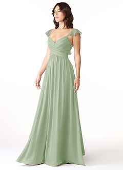 Azazie Lissa Bridesmaid Dresses Dusty Sage A-Line Lace Chiffon Dress image4