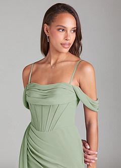 Azazie Amyra Bridesmaid Dresses Dusty Sage Sheath Off the Shoulder Chiffon Convertible Dress image6