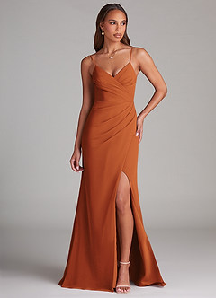 Azazie Maci Bridesmaid Dresses Cinnamon Sheath Pleated Chiffon Dress image1