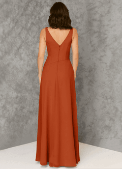 Azazie Kori Bridesmaid Dresses Burnt Orange A-Line Pleated Chiffon Dress image2