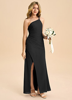 Azazie Eren Junior A라인 주름진 쉬폰 플로어 길이 주니어 신부 들러리 드레스 image3