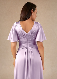 Azazie Emmeline 신부의 어머니 드레스 A라인 주름진 스트레치 새틴 플로어 길이 드레스 image4