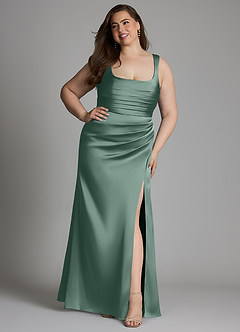 Azazie Sierra Robes à essayer chez vous Robe Trapèze en Satin extensible Corset Rose Poussiéreuse image11