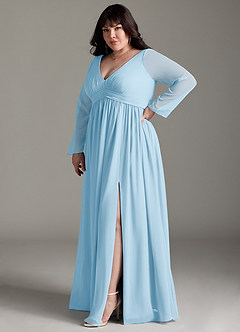 Azazie Teton Maternity Bridesmaid Dresses A-Line Long Sleeve Chiffon Floor-Length Dress image10