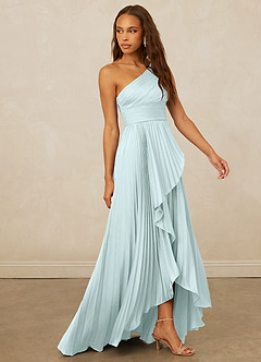 Christian Siriano Bridal for Azazie 1008 Robes de demoiselle d'honneur Robe Trapèze en Satin extensible Ue épaule Verre De Mer image4