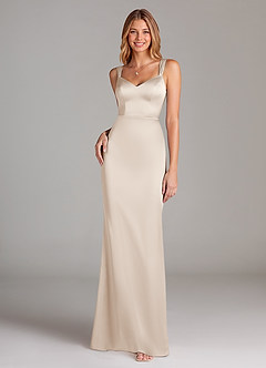 Azazie Denice Bridesmaid Dresses White Alabaster A-Line Pleated Stretch Satin Dress image3