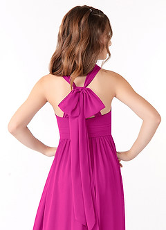 Azazie Jaylah Junior Fuchsia A-Line Ruched Chiffon Dress image3