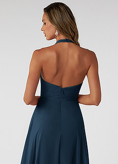 Azazie Tessie Vestidos de damas de honor Vestido Azul Marino Oscuro de Gasa de Línea A con Cuello en V plisado image4