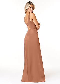 Azazie Jess Bridesmaid Dresses Bronzer Sheath V-Neck Stretch Satin Dress image5