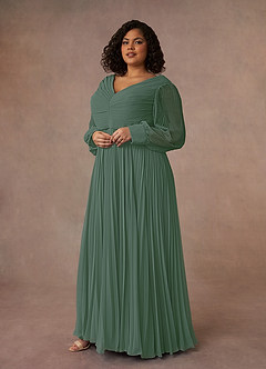 Azazie Zina Mother of the Bride Dresses Eucalyptus A-Line Pleated Chiffon Dress image9