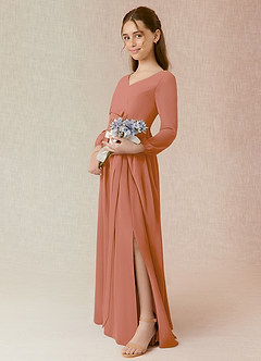 Azazie Angelica Junior MAI TAI A-Line Pleated Chiffon Dress image3