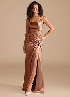 Azazie Jesaphine Bridesmaid Dresses Bronzer Sheath Bow Metallic Satin Dress image3