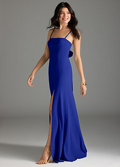 Azazie Melia Bridesmaid Dresses Royal Blue A-Line Bow Stretch Crepe Dress image3