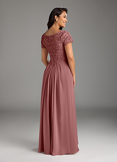 Azazie Dunja Mother of the Bride Dresses Desert Rose A-Line V-Neck Lace Chiffon Dress image9