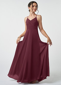 Azazie Avelina Junior Cabernet A-Line Pleated Chiffon Dress image2