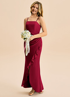 Azazie Buzzy Junior Robe Fourreau en Mousseline de soie Plissée Bourgogne image3