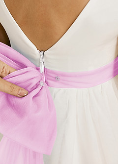 Azazie Kavi vestidos de niña de las flores Vestido de Marfil Rosa Caramelo de Satin Mate de Corte En A con Lazo image6