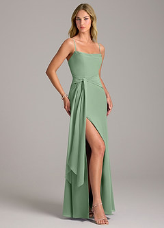 Azazie Tahlia Bridesmaid Dresses Matcha A-Line with Belt Chiffon Dress image3