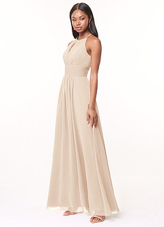Azazie Bonnie Brautjungfernkleider A-Linie Schlüsselloch Gerüscht Chiffon Kleid Alabaster Weiß image6