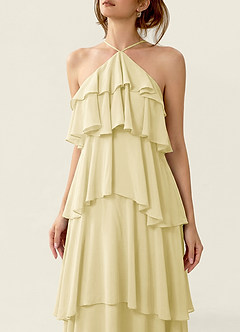 Nevieve Sorbet Citron Robe de vacances à volants en mousseline satinée image5