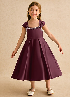 Azazie Yosemite Blumenmädchenkleider Ballkleid Herzausschnitt Matte Satin Kleid Cabernetrot image3