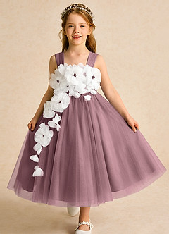 Azazie Dovey Abiti da Ragazza di Fiori Abito Principessa in Tulle Fiocco Vintage Malva image1