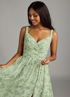 Azazie Chanel Bridesmaid Dresses Green Fern Floral A-Line Pleated Chiffon Dress image6