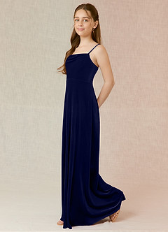 Azazie Solange Junior Dark Navy A-Line Velvet Dress image3