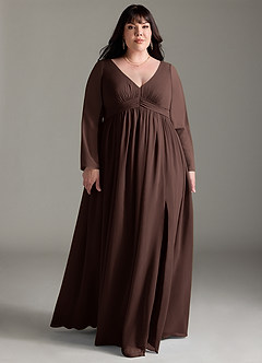Azazie Teton Final Sale A-Line Long Sleeve Chiffon Floor-Length Dress image9