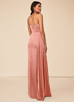 Azazie Maron Bridesmaid Dresses Coral A-Line One Shoulder Stretch Satin Dress image4