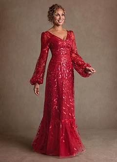 Azazie Mazie Abiti per la Madre della Sposa Abito A-Line in Tulle Pizzo Borgogna image4