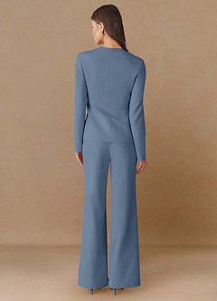front Elara Dusty Blue Extreme-Plunge Refined Weave 2-Piece Suit