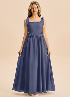 Azazie Delia Junior Abito A-Line in Chiffon Fiocco Stormy image5