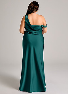 Azazie Madelyn Bridesmaid Dresses Peacock Mermaid One Shoulder Stretch Satin Convertible Dress image16