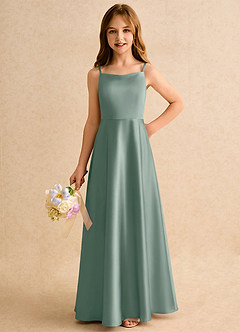 Azazie Joella Girls Formal Abiti da Ragazza di Fiori Abito A-Line in Raso Elasticizzato Plissettato Salvia Argentata image3