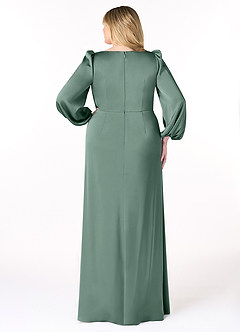 Azazie Mel Bridesmaid Dresses Eucalyptus Sheath Long Sleeve Stretch Satin Dress image9