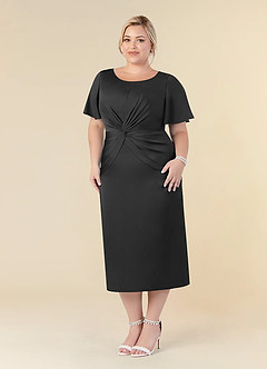 Azazie Everlyn Mother of the Bride Dresses Black Sheath Pleated Stretch Satin Dress image7