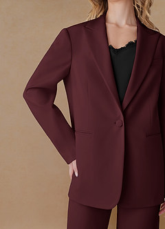front Amelia Cabernet Refined Weave Performance Oversized Blazer