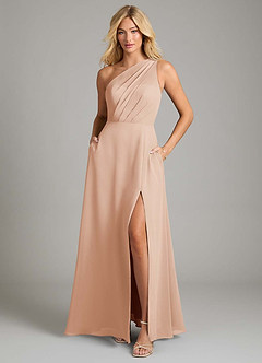 Azazie Phaedra Bridesmaid Dresses English Rose A-Line One Shoulder Chiffon Dress image3