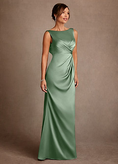 Azazie Baltimore Moeder van de bruid jurken A-Lijn Jurk van Stretch Satijn Geplooid Matcha image4