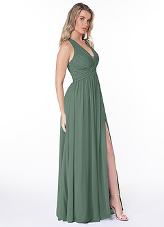 Azazie Jaclyn Bridesmaid Dresses Eucalyptus A-Line Pleated Chiffon Dress image4